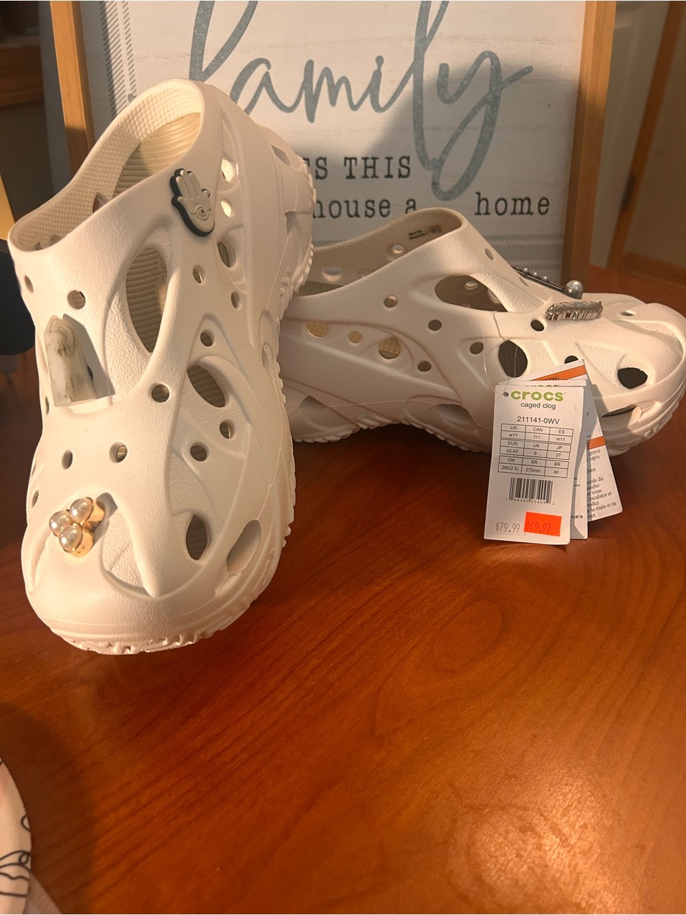 CROCS White Classic-Style Clog Mules with Decorative Charms